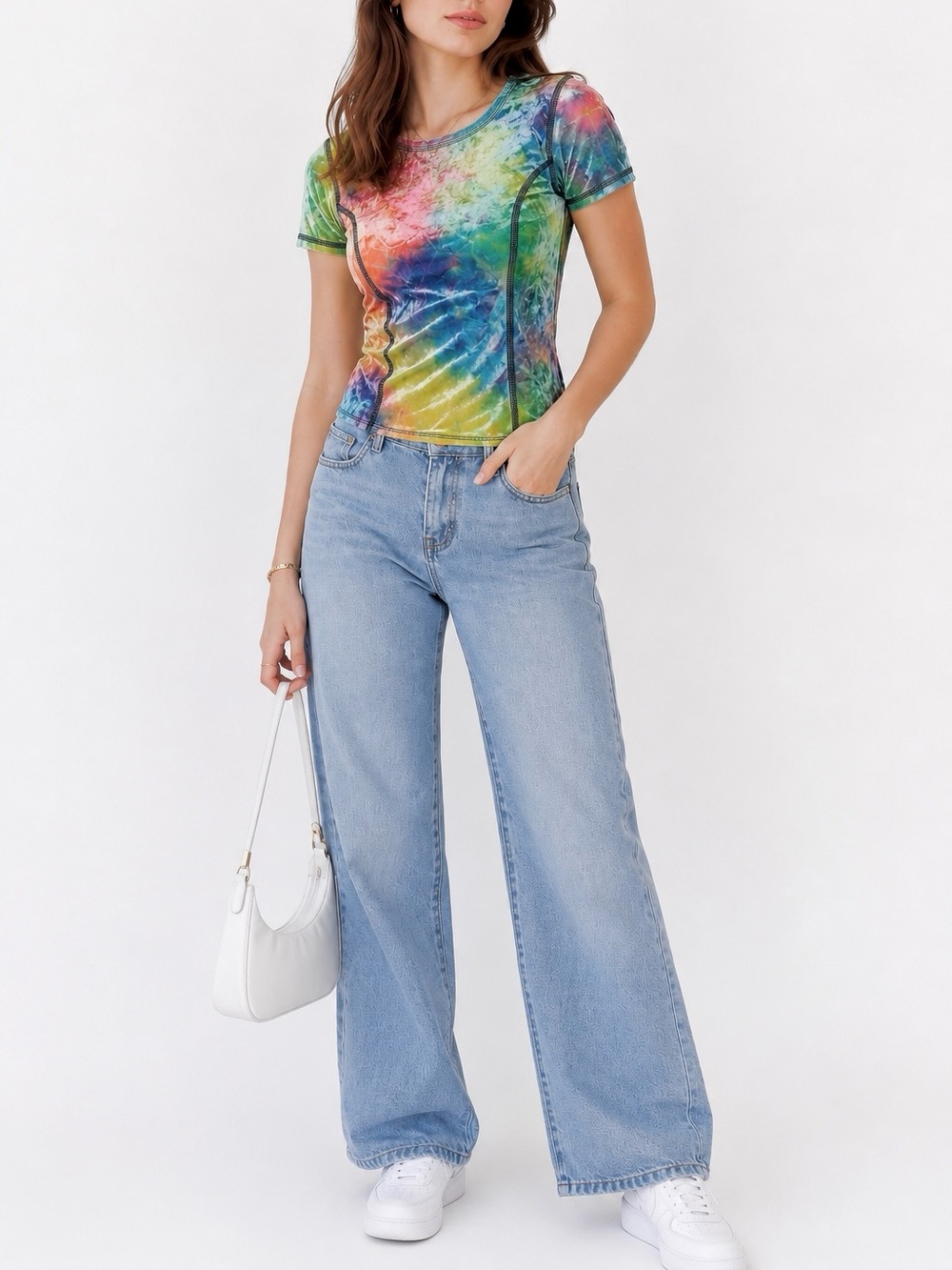 Aritizia Wilfred Free Tie Dye Crop Velour Short Sleeve Stretch Baby Tee - Size S